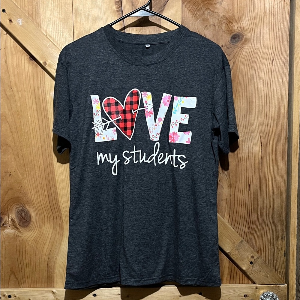 Dark Gray 'Love My Students' Short Sleeve Graphic Tee